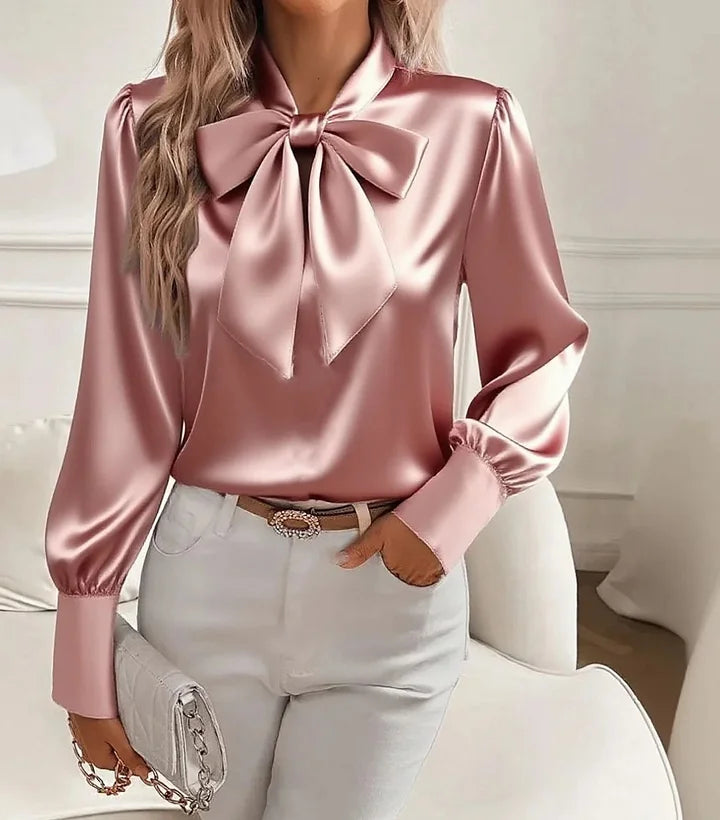 Nariyah – Satinbluse mit langen Ärmeln und Schleife
