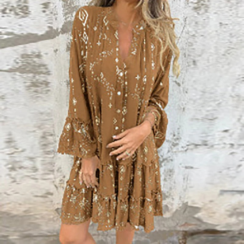 Gillian - Geometrisches Muster Und Midikleid Mit V-Ausschnitt