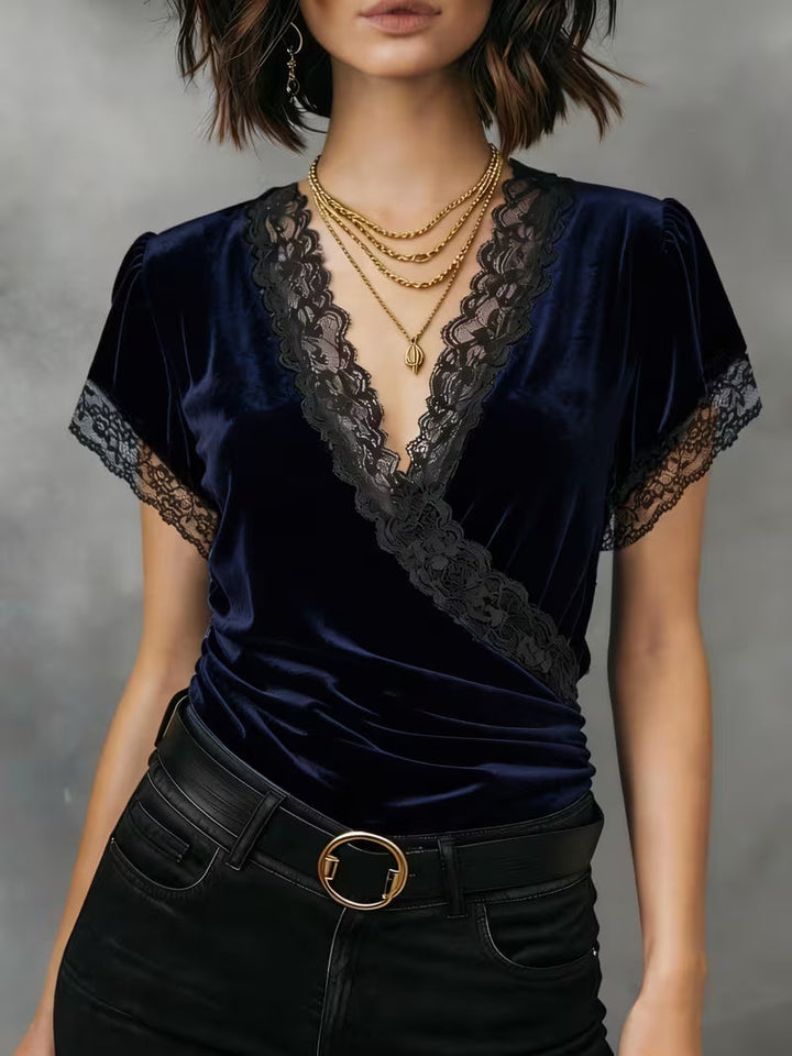 Jalisa – Vintage-Bluse Aus Samt Mit Schwanenmuster