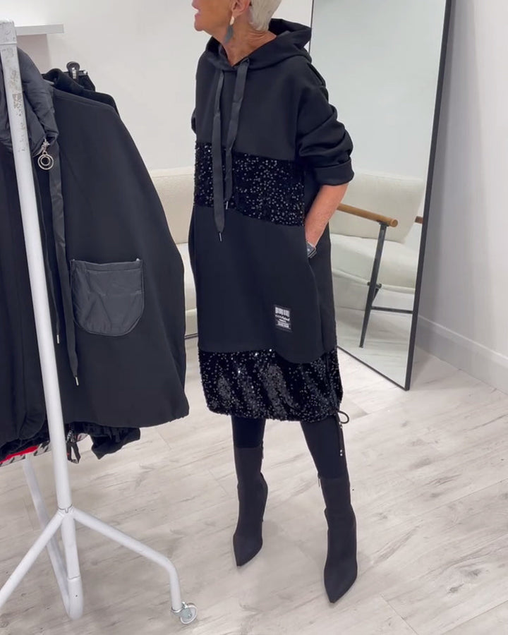 Mansherry - Modisches Patchwork Kleid Mit Kapuze