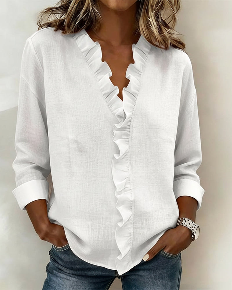 Birute - Stylische Langarm Bluse Mit V-Ausschnitt