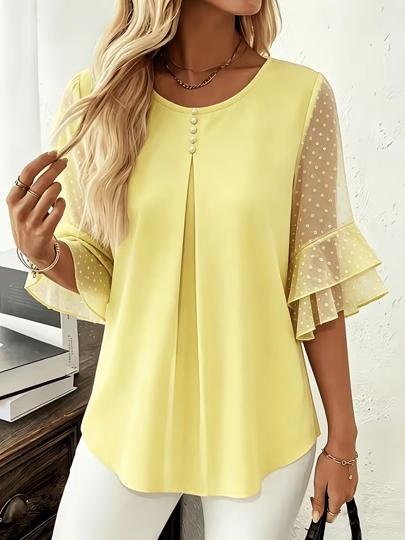 Hurley – Bluse Mit Rundhalsausschnitt Und Transparenten Rüschenärmeln