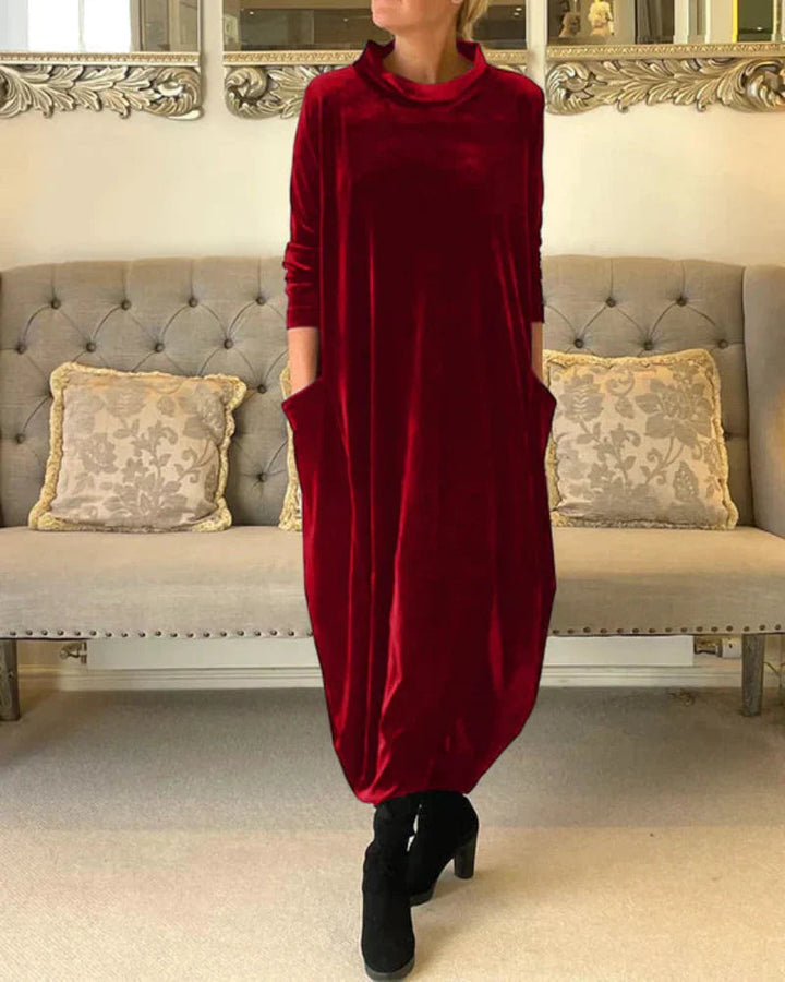 Layeena – Elegantes Maxikleid Aus Samt Mit Taschen