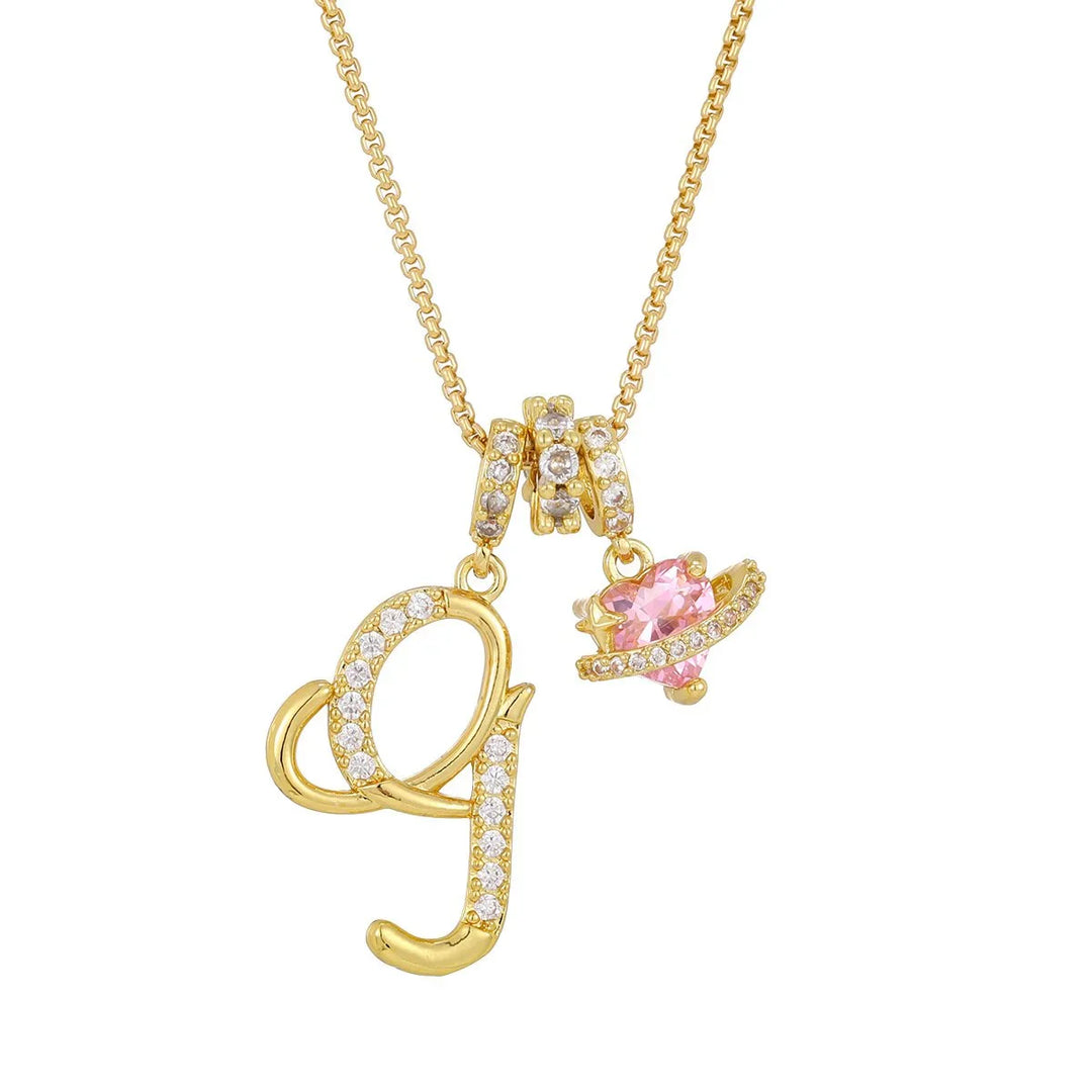 Nerute - Anhänger Mit Anfangsbuchstabe Und Rosa Herzanhänger