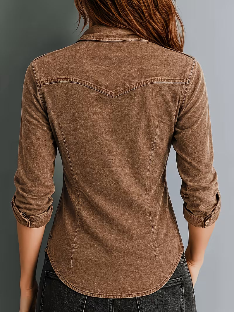 Rihana – Top Aus Vintage Denim mit Gerafftem Kragen