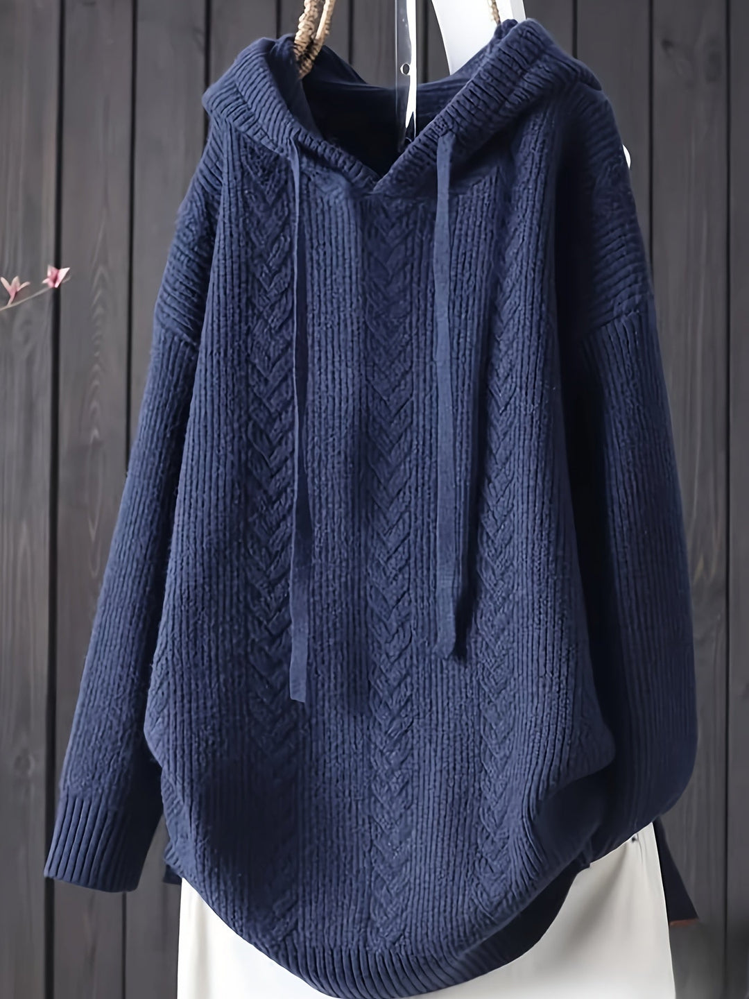 Genivee – Lässiger Langarm Strick Kapuzenpullover