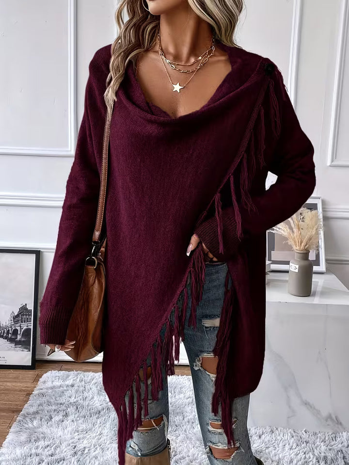 Busra – Strickjacke Mit Drapiertem Ausschnitt Und Fransenbesatz