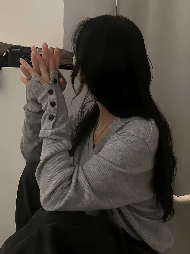 Kebina – Pullover MIT V-ausschnitt, Geripptem Bündchen Und Knöpfen