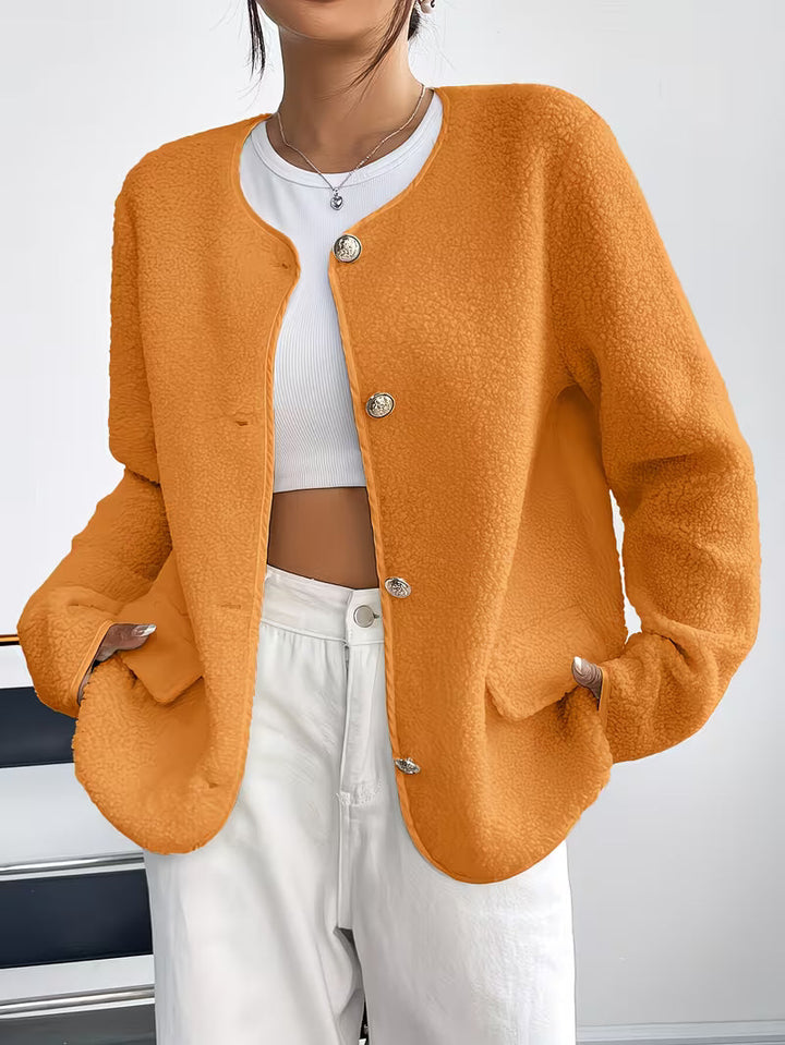 Viktorija - Elegante Jacke Mit Rundhalsausschnitt Und Knopfleiste