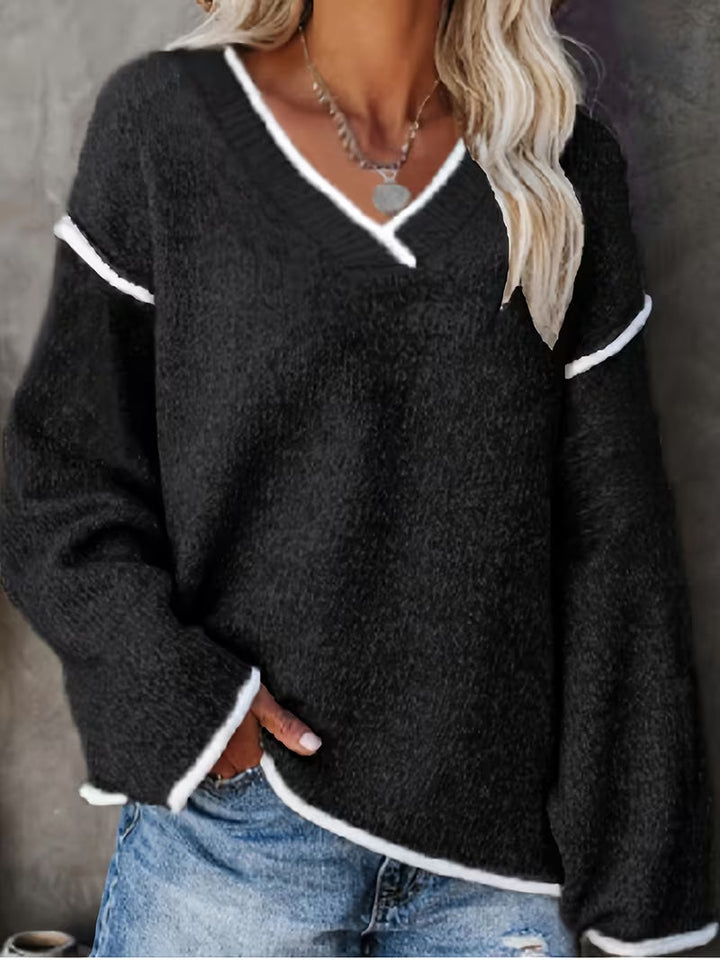Ginny – Lässiger Pullover Mit Langen Ärmeln Und V-Ausschnitt