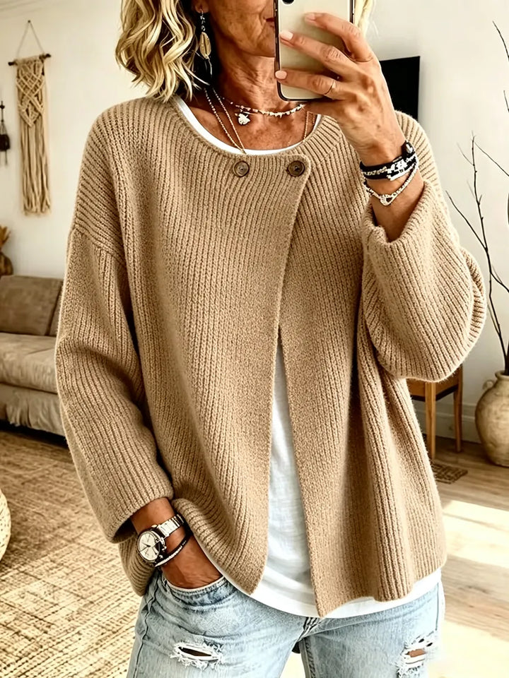 Peninah - Ribbed Knit Cardigan With an Asymmetric Cut