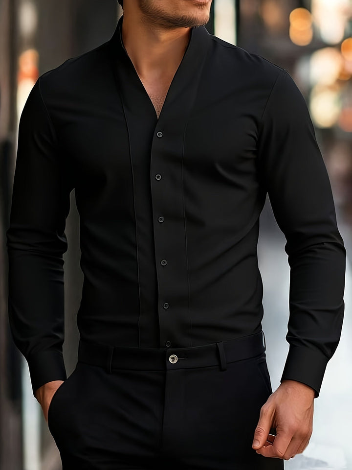 Almasbek - Langärmliges Hemd Mit V-Ausschnitt in Slim Fit Passform