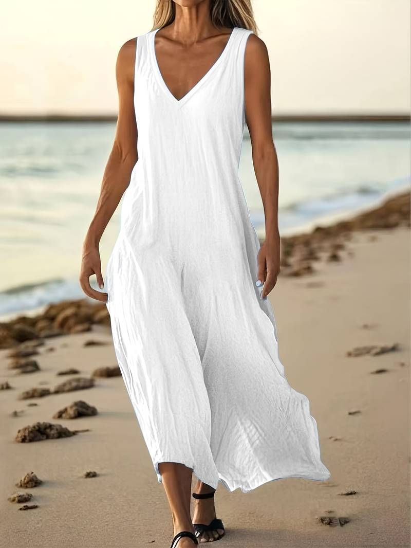 Brina - Elegantes Ärmelloses Maxikleid Mit V-ausschnitt