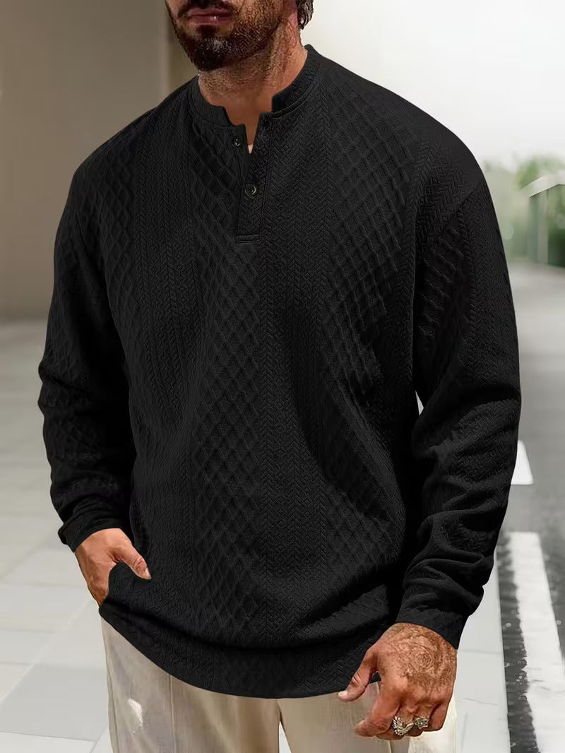 Mathew – Geometrisch Gestrickter Langarm Henley Pullover