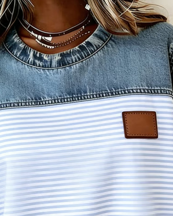 Tessie – Jeansbluse Mit Gestreiften Einsätzen