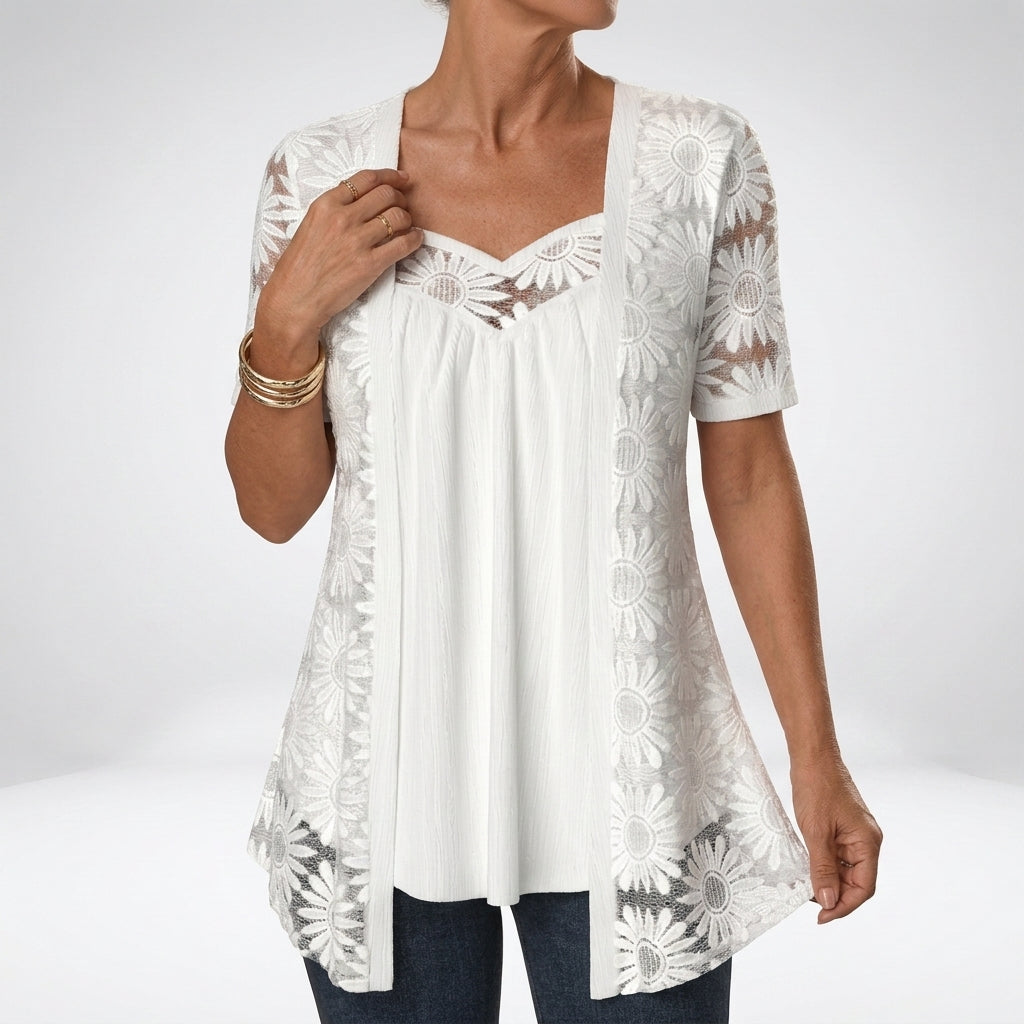 Linnia – Spitzen Bluse Mit Blumenstickerei