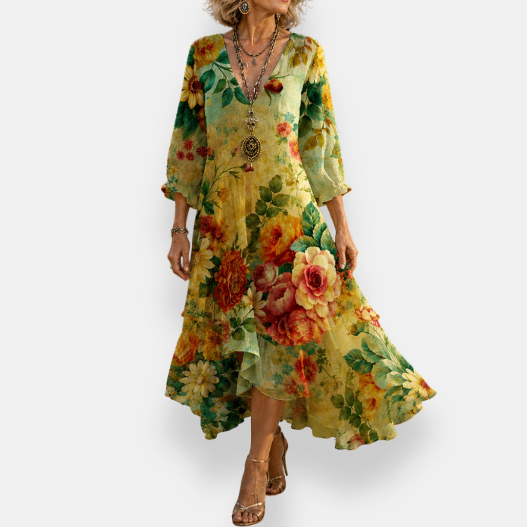 Emila – Fließendes Blumen Kleid Mit V-Ausschnitt