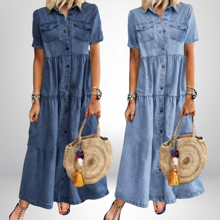 Leokadia – Weiches Jeanskleid mit Knöpfen