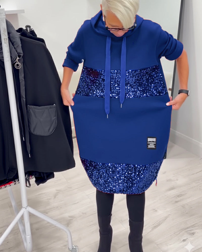 Mansherry - Modisches Patchwork Kleid Mit Kapuze