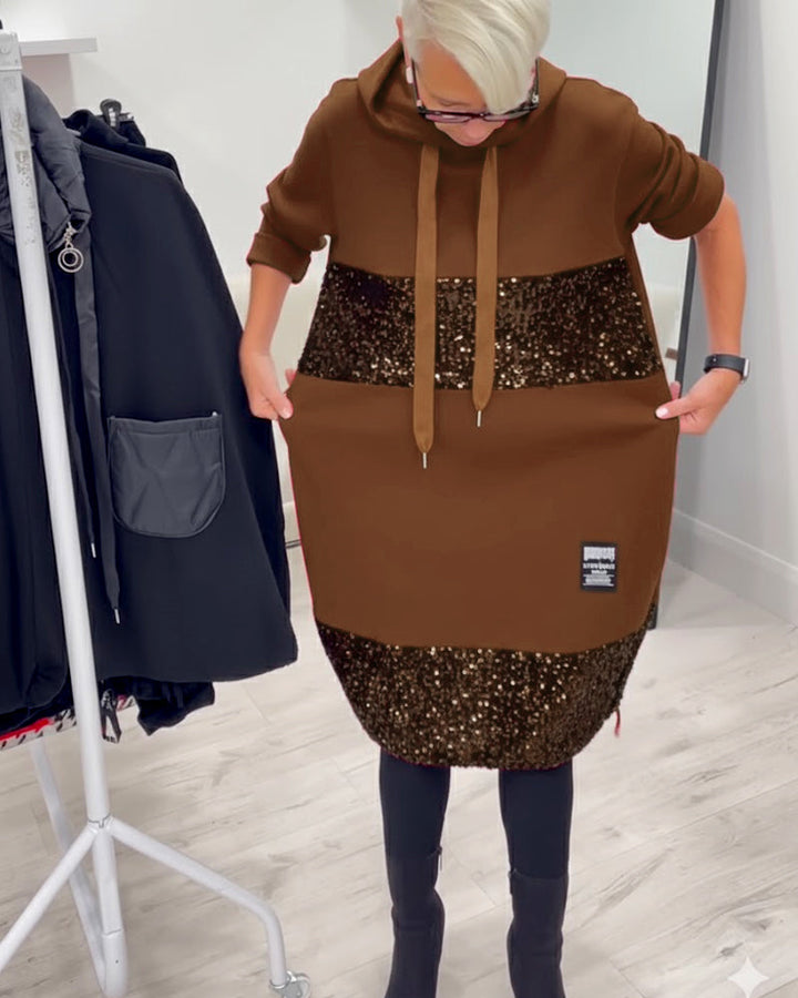 Mansherry - Modisches Patchwork Kleid Mit Kapuze