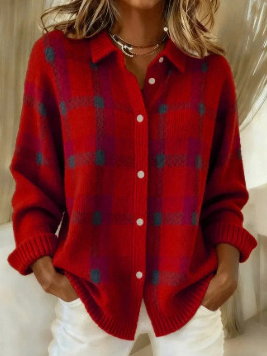 Ratri – Strickcardigan mit Knöpfen im Karomuster