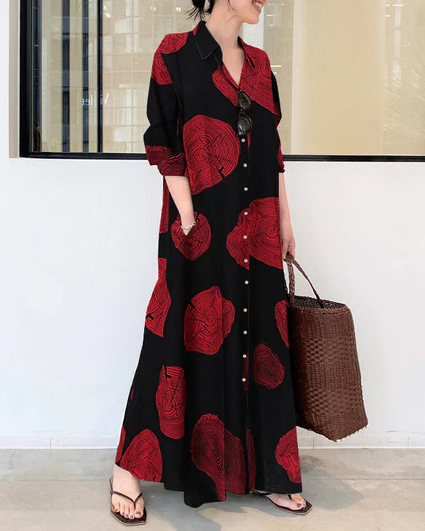 Poleska – Elegantes Langärmeliges Maxi Kleid Mit Drucken