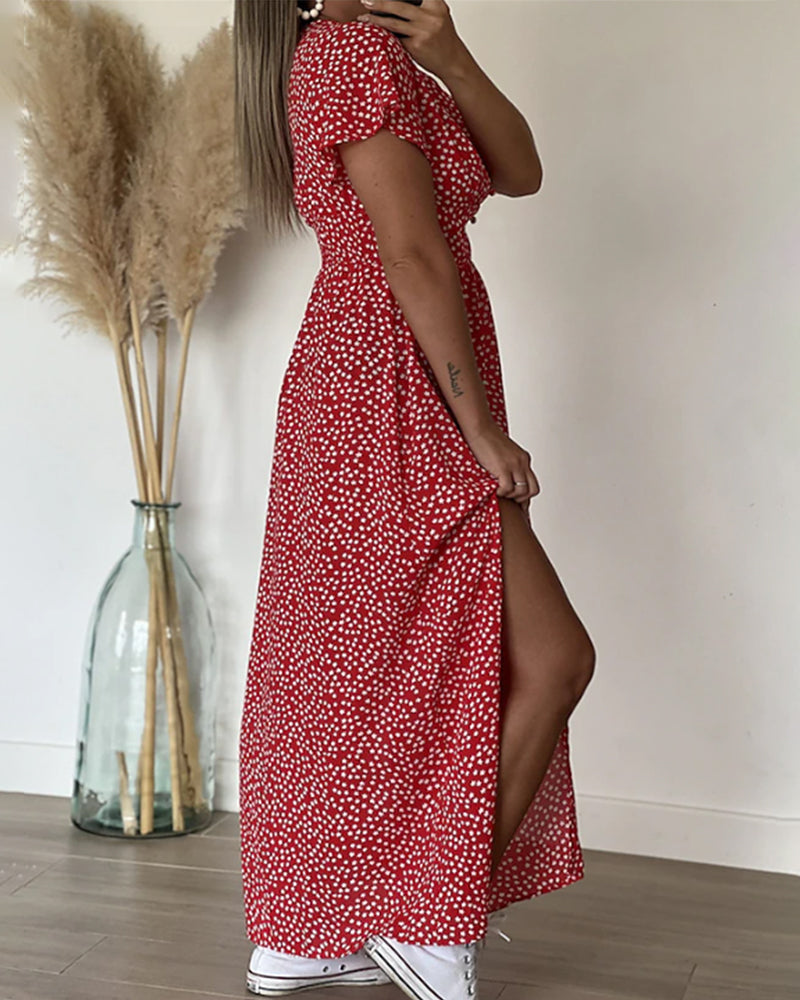 Lucienne - Bedrucktes Maxikleid mit V-Ausschnitt