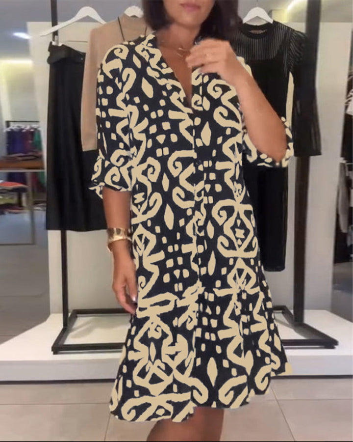 Ejileena – Elegantes Kleid Mit V-Ausschnitt Und Drucken