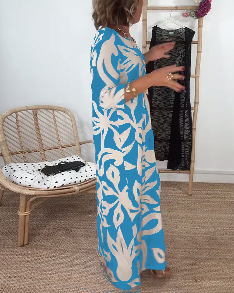 Halina – Kleid mit Rundhalsausschnitt und langen Ärmeln mit Print