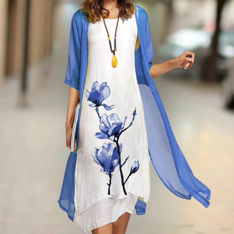 Nasira - Langes Baumwollkleid mit Rundhalsausschnitt