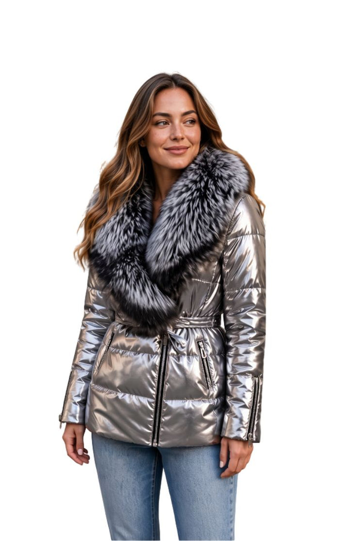 Perihan – Gesteppte Jacke mit Kunstfellkragen