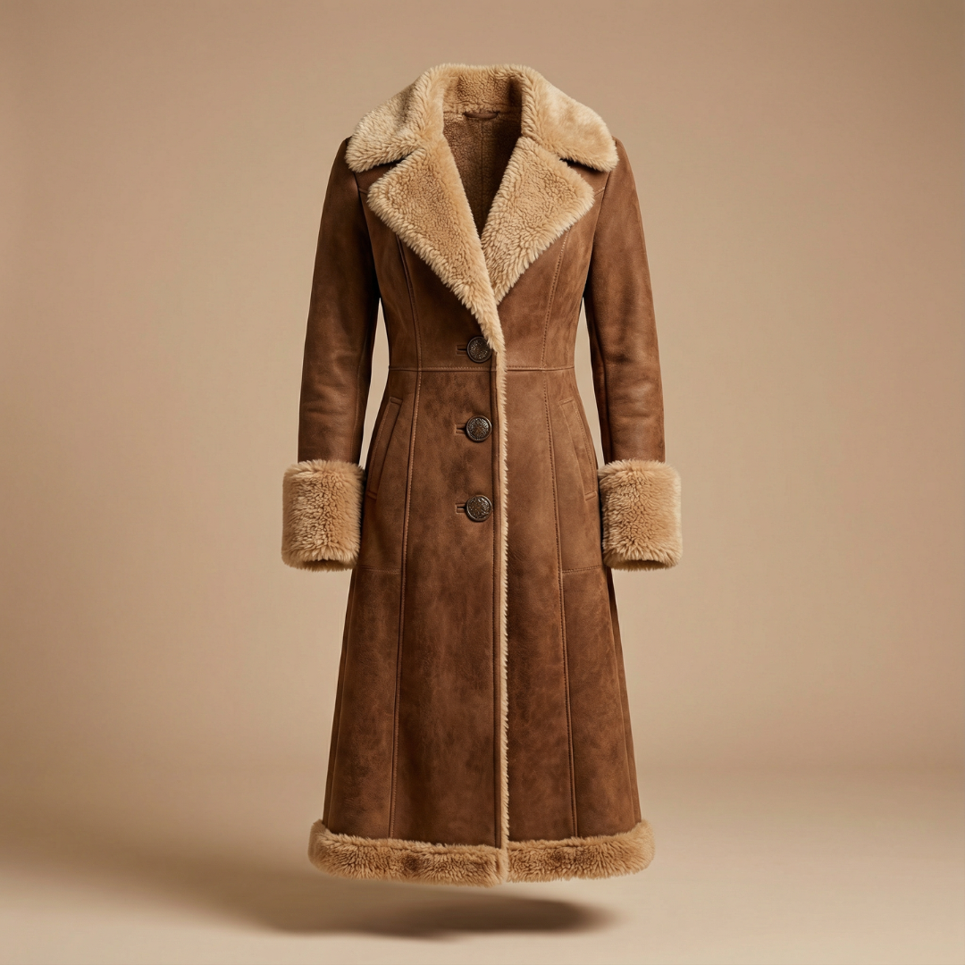 Zeeta – Langer Vintage Mantel Mit Kunstfell