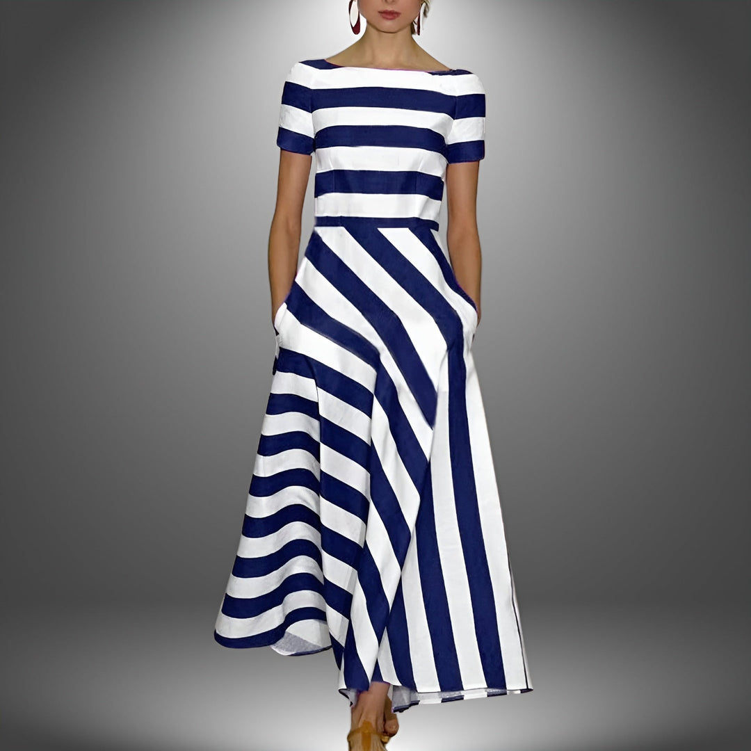 Kiona - Elegantes Gestreiftes Bedrucktes Maxikleid