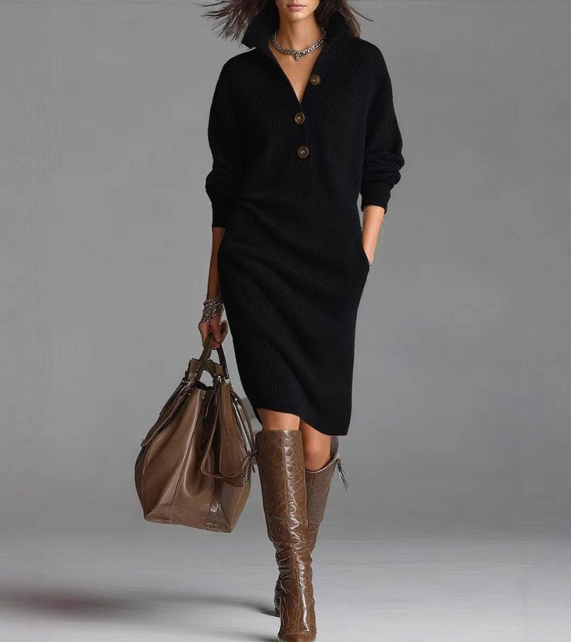 Toshiko – Elegantes Strickkleid Mit Langen Ärmeln