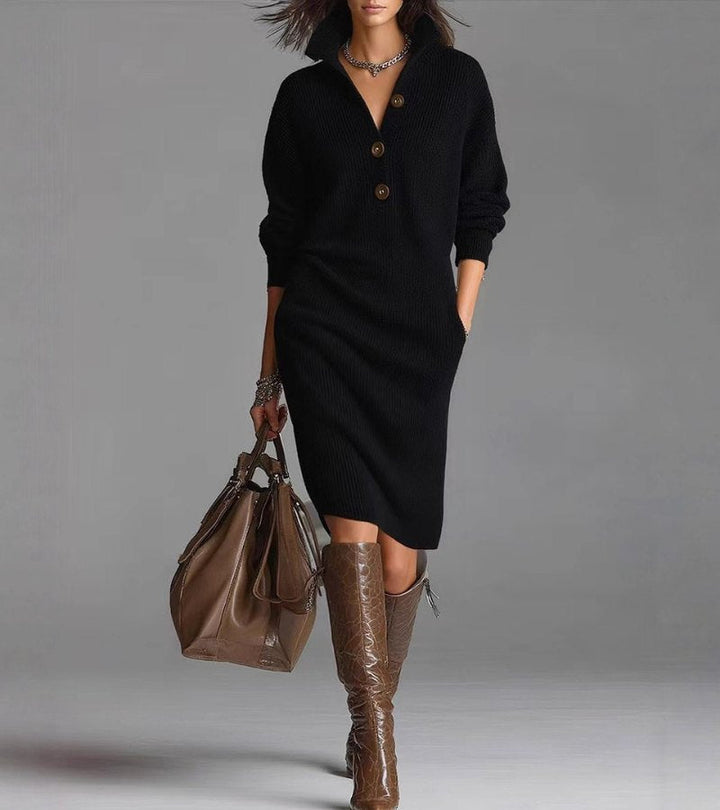 Toshiko – Elegantes Strickkleid Mit Langen Ärmeln