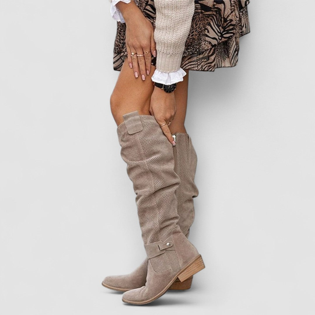 Yesinia – Kniestiefel Aus Wildleder Mit Reißverschluss