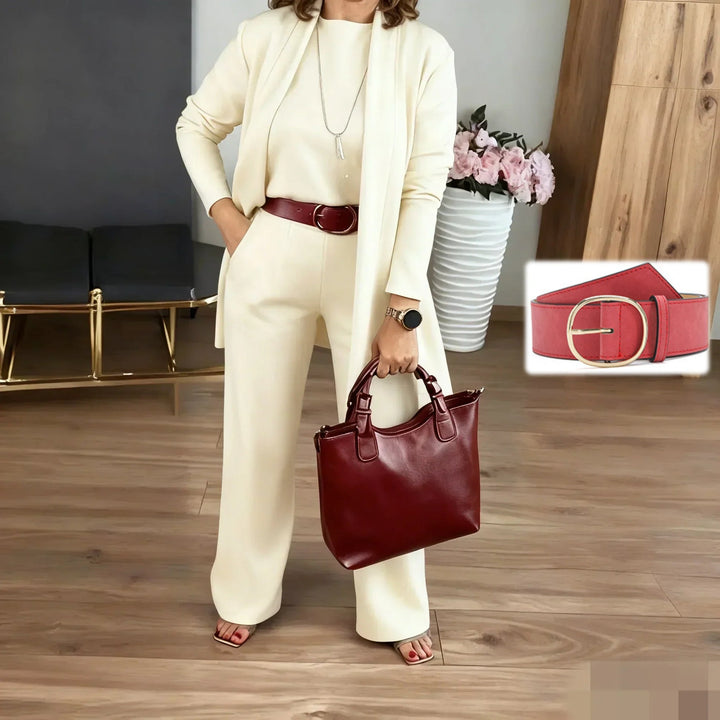 Dorren – Elegantes 3-Teiliges Set Mit Langem Strickjacke, Oberteil Und Hose