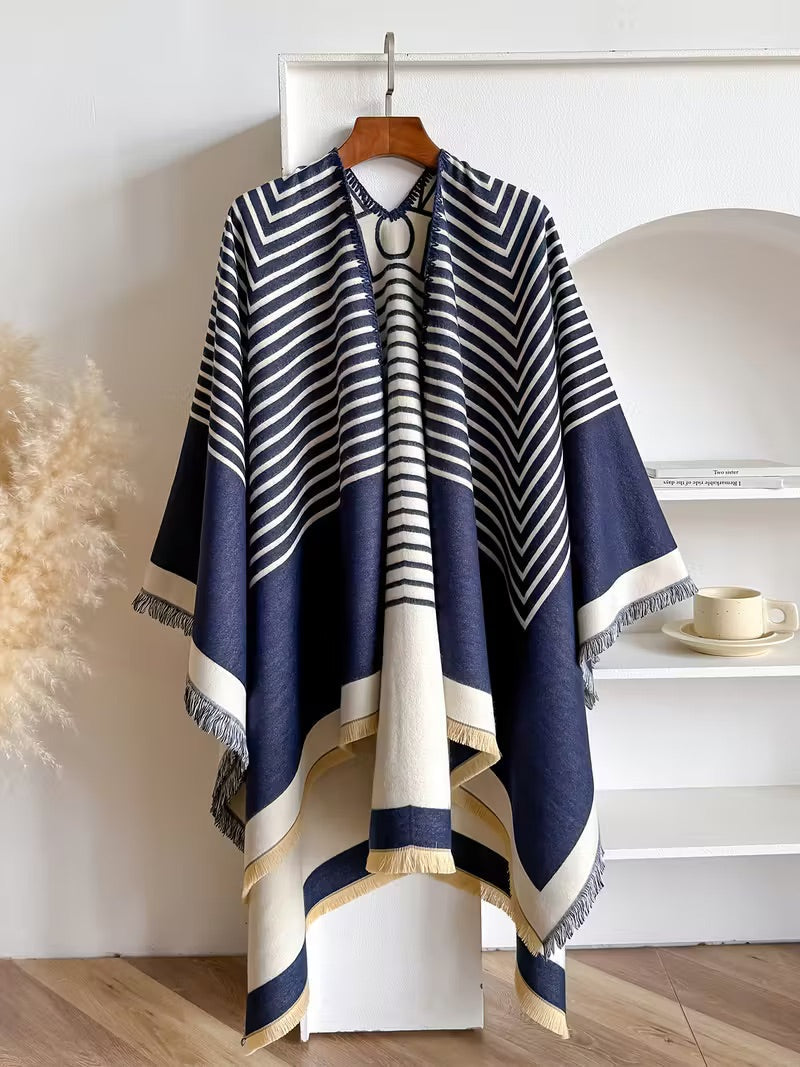 Taisija – Wendbarer Gestreifter Jacquard Schal Aus Kunstkaschmir