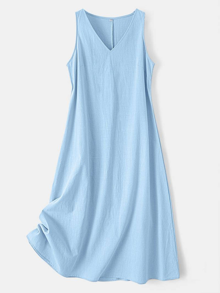 Brina - Elegantes Ärmelloses Maxikleid Mit V-ausschnitt