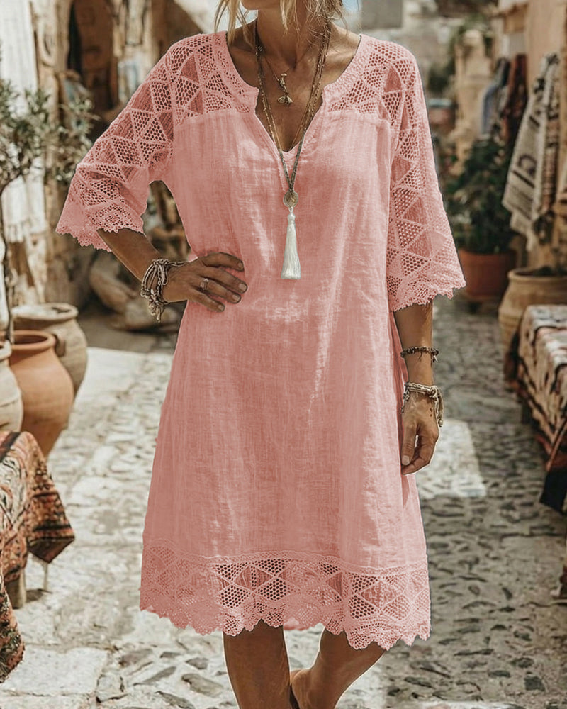 Kilina – Patchwork-Kleid Mit V-Ausschnitt Und Spitze