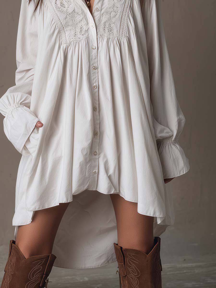 Amparo – Langärmliges Hemdkleid mit unregelmäßigem Saum