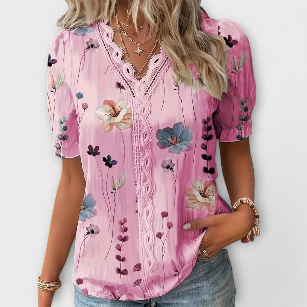 Bruni - Elegante Bedruckte Kurzarm Bluse