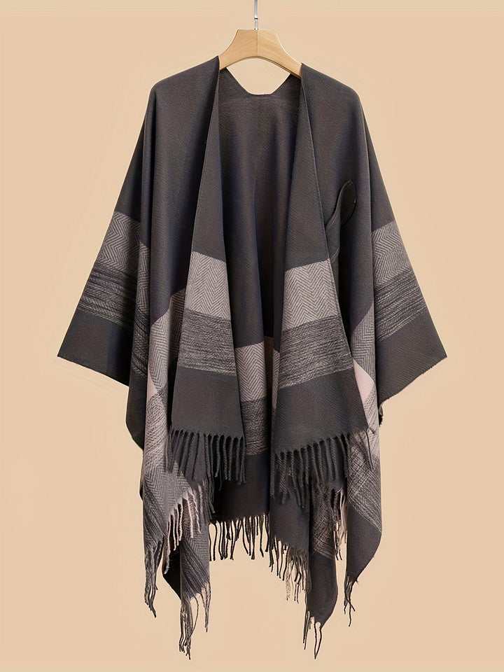Kyrine - Poncho Schal Mit Fransen Und Geometrischem Muster