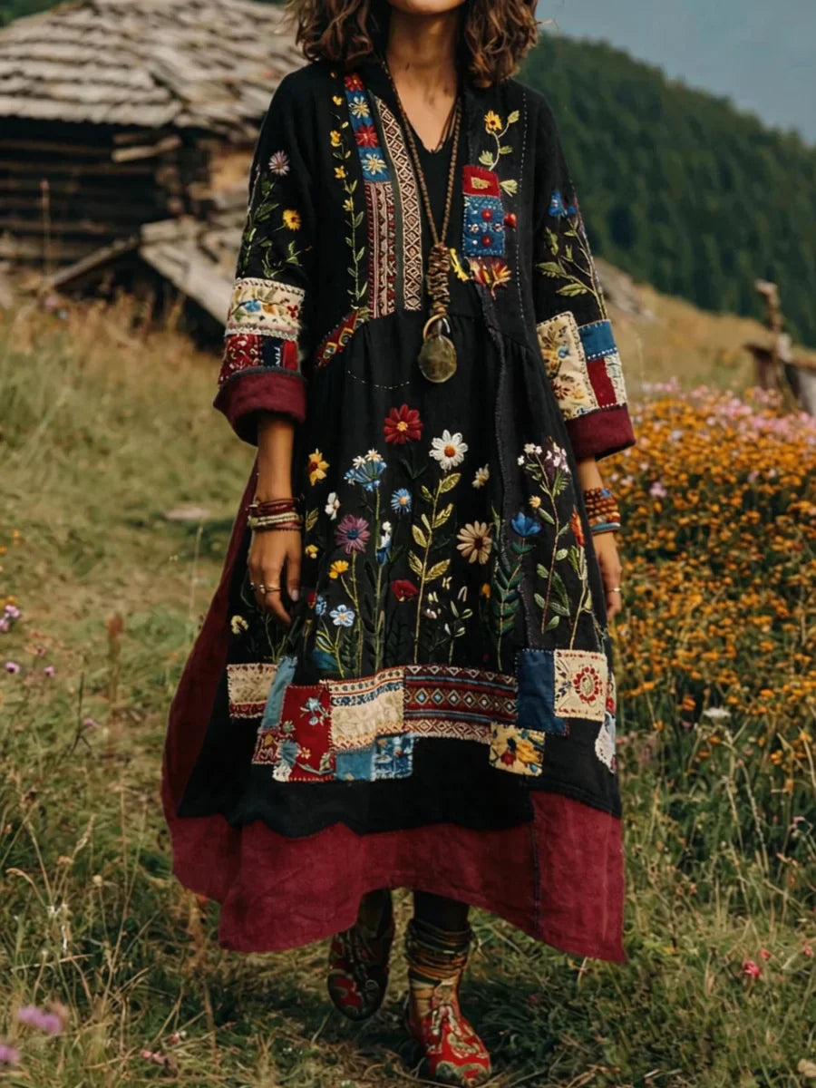 Eresha - Lässiges Langarm Kleid Mit Blumenmuster