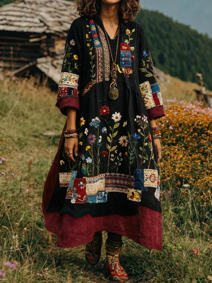 Eresha - Lässiges Langarm Kleid Mit Blumenmuster