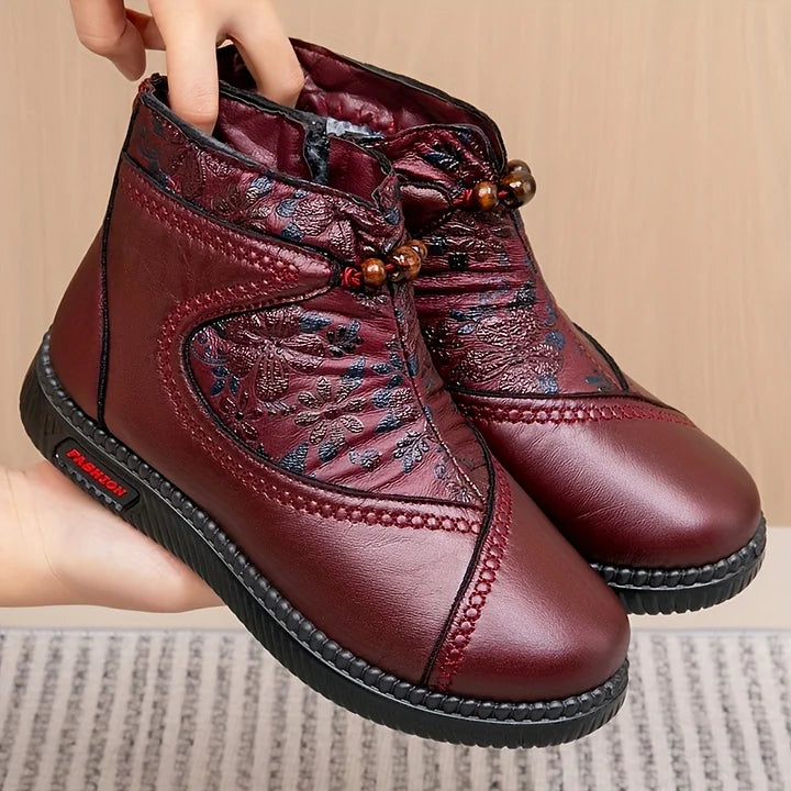 Robbie – Vintage Lederstiefeletten Mit Blumenmuster