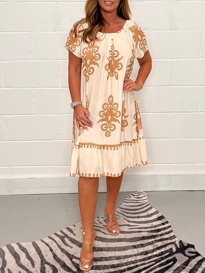Gulfiya - Vintage Kleid Mit Rundhalsausschnitt
