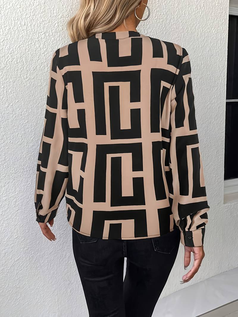 Tzipora - Elegante Langarm Bluse Mit Geometrischem Drucken