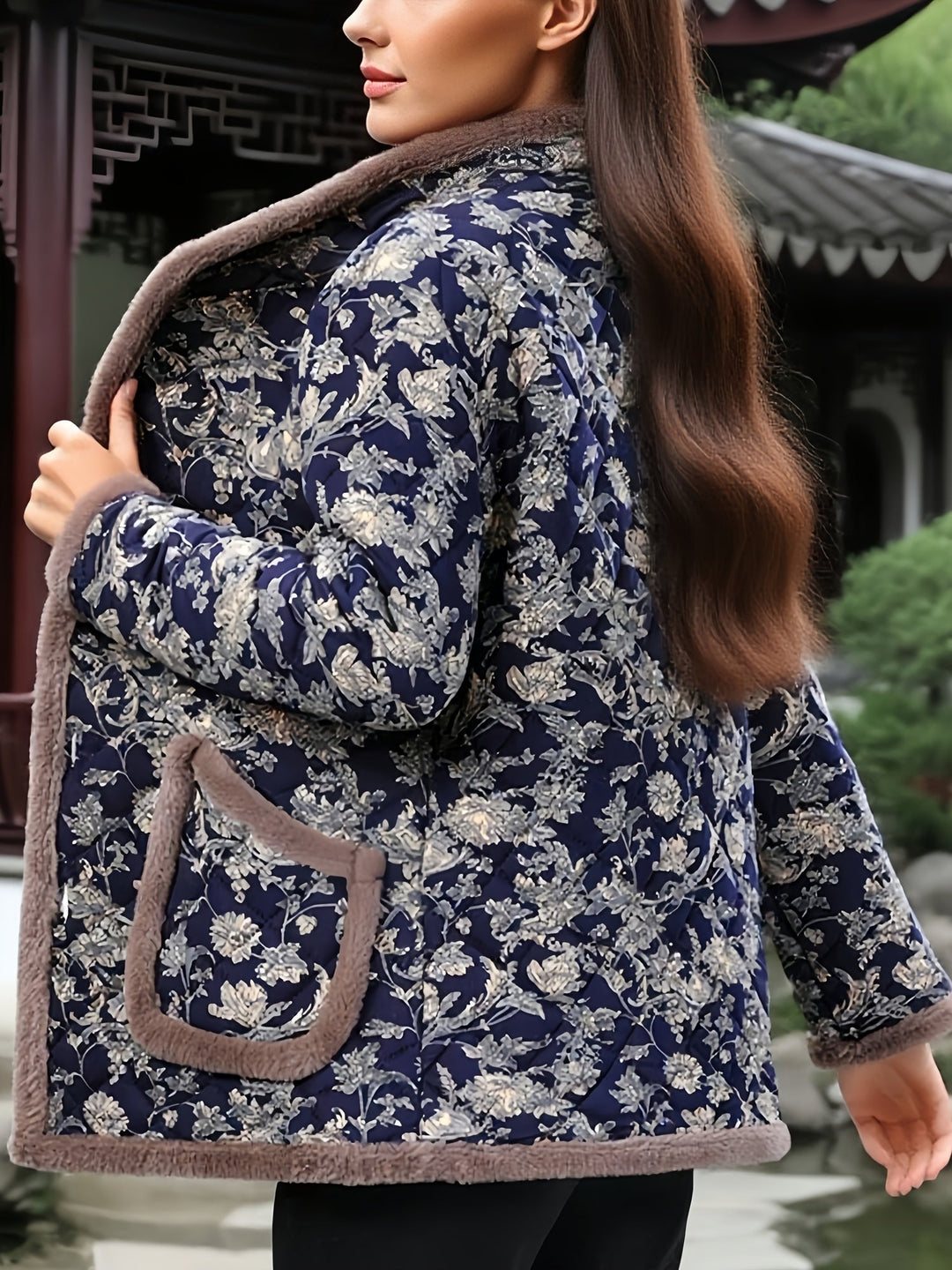 Mayte - Floral Winter Jacket With Button