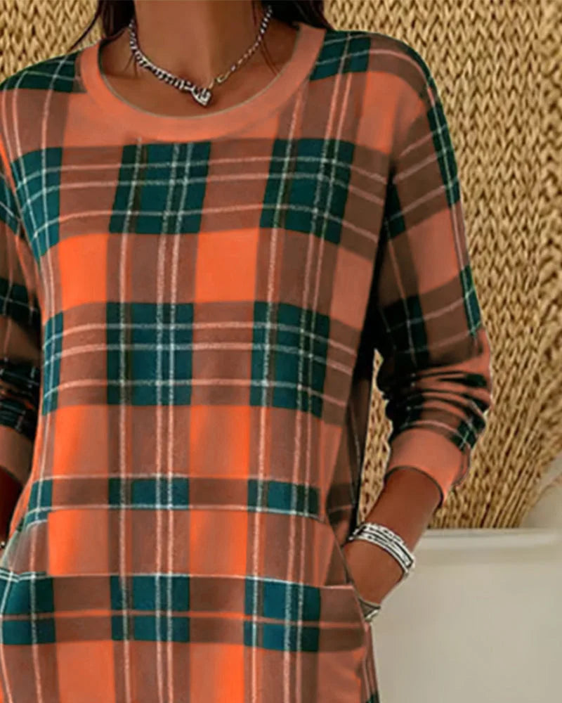Eleven - Gekaro-Sweatshirt Kleid Mit Langen Ärmeln